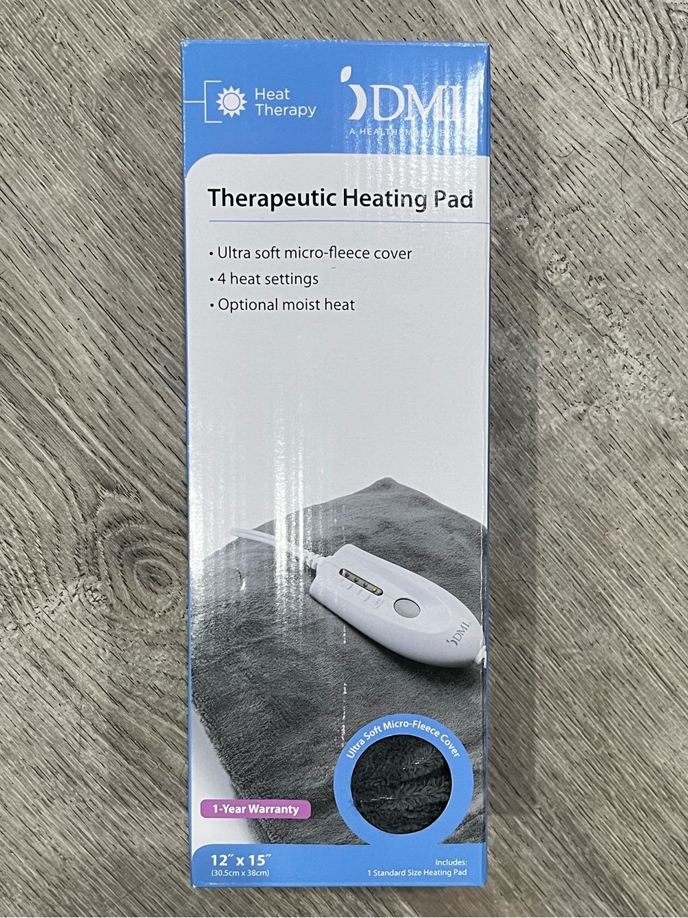 DMI Therapeutic Heating Pad Ultra Soft Micro-Fleece, 4 Heat Settings, 12x15 Gray
